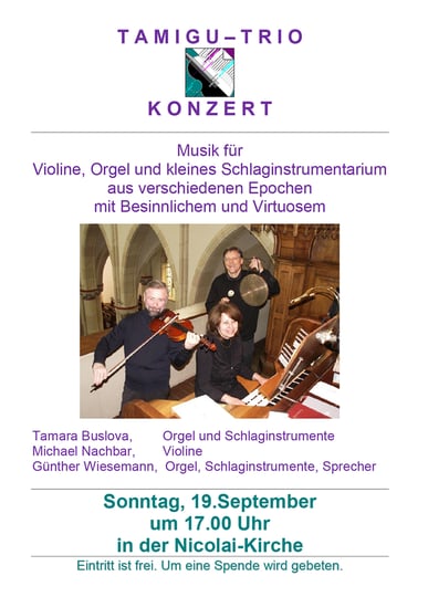 Konzert mit tamigu-Trio am 19. September